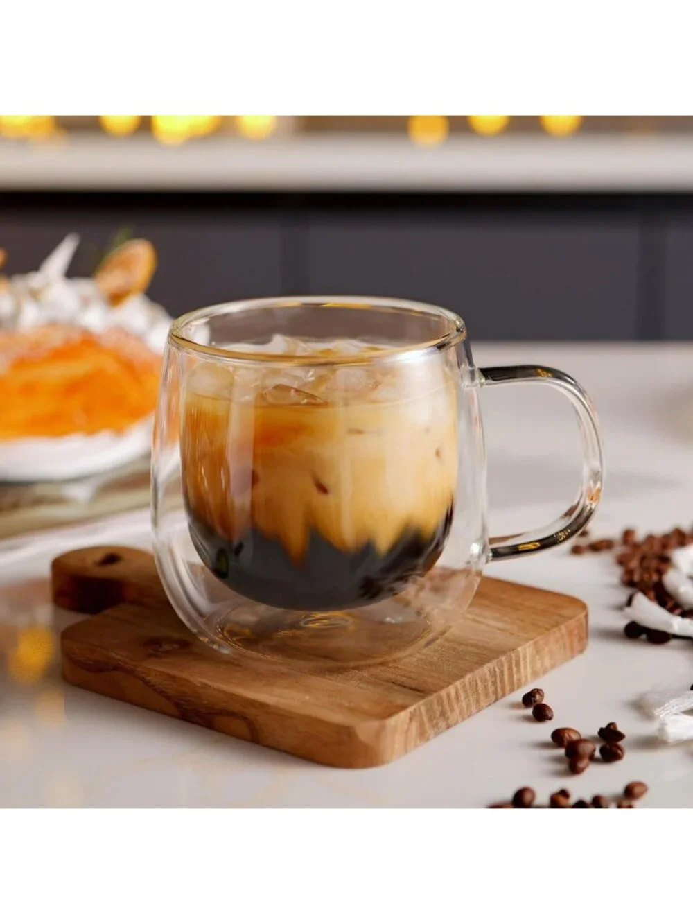 Double Walled Glass Coffee Mugs Set of 4 - Large Clear Cups for Latte, Tea